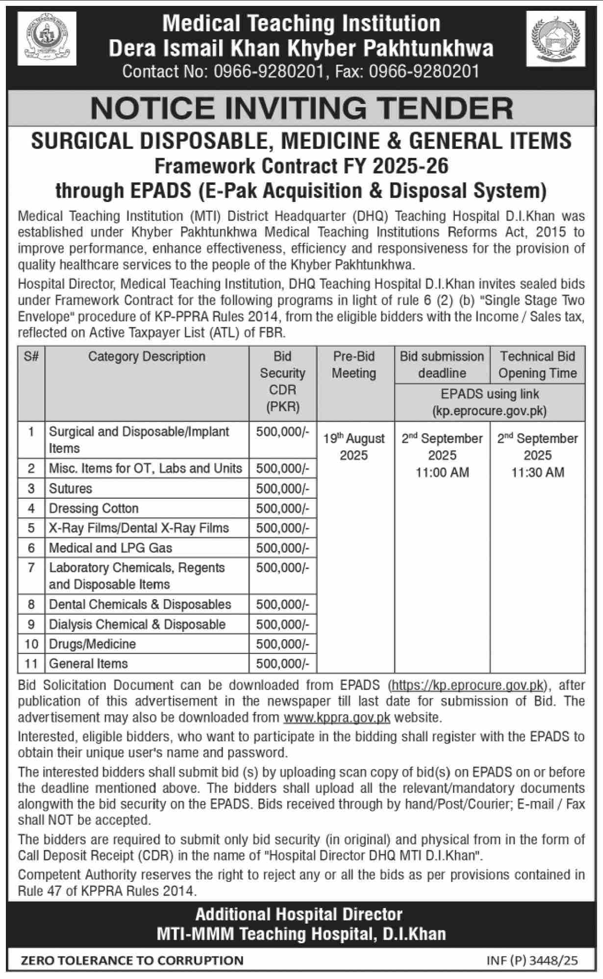 Medical Teaching Institution DI han Tender Notice